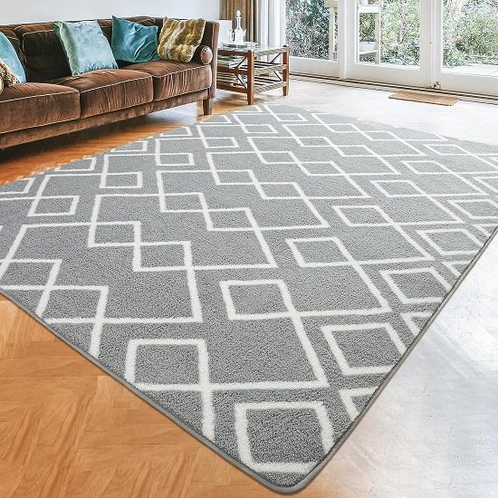 Shaggy Rug, 5x7ft Gray Area Rug, Fluffy Moroccan Geometric Rug for Interior Decor